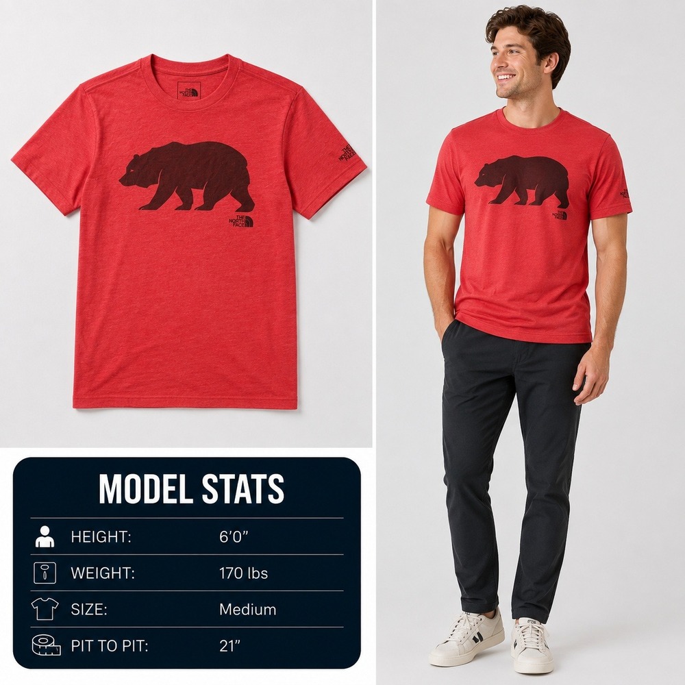 The North Face Mens Red Grizzly Bear Graphic T-Shirt Short Sleeve Medium M